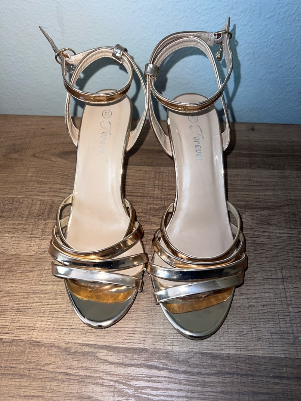 Forever Metallic Gold Strappy Ankle-Heel Sandals